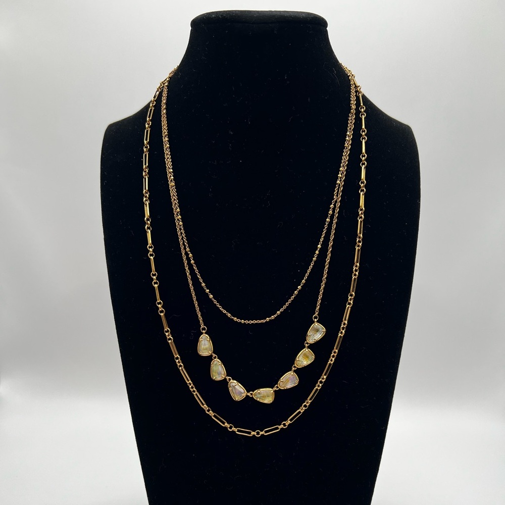 Kendra Scott Susanna Triple Strand Gold Plated Necklace White Abalone